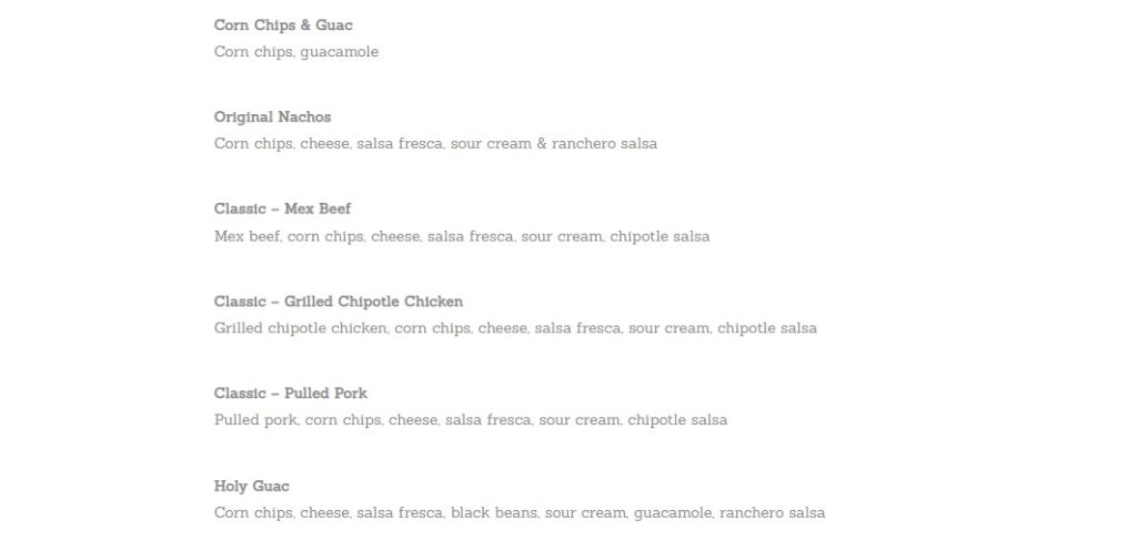 Salsas Menu Prices Australia