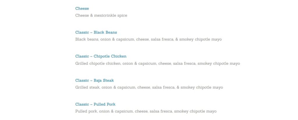 Salsas Menu