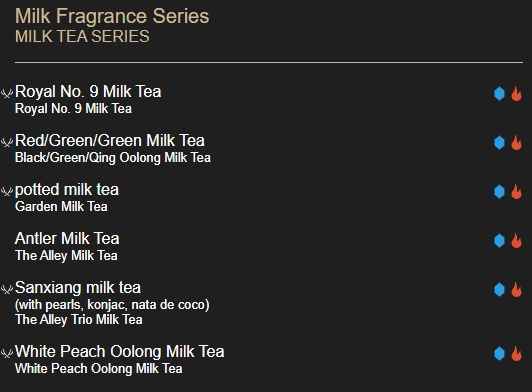 The Alley Milk Tea Series Menu